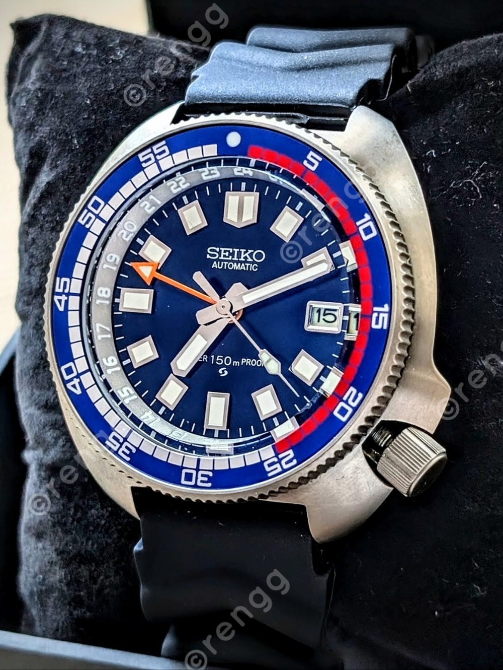 Seiko Titanium Willard GMT Automatic Dive Mod Watch Dark Blue Sapphire AR Coated